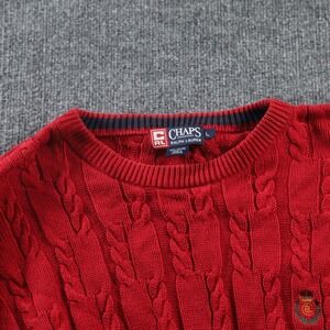 Chaps Ralph Lauren Vintage Cable Knit Sweater Men's Size Large Red Cable Knit